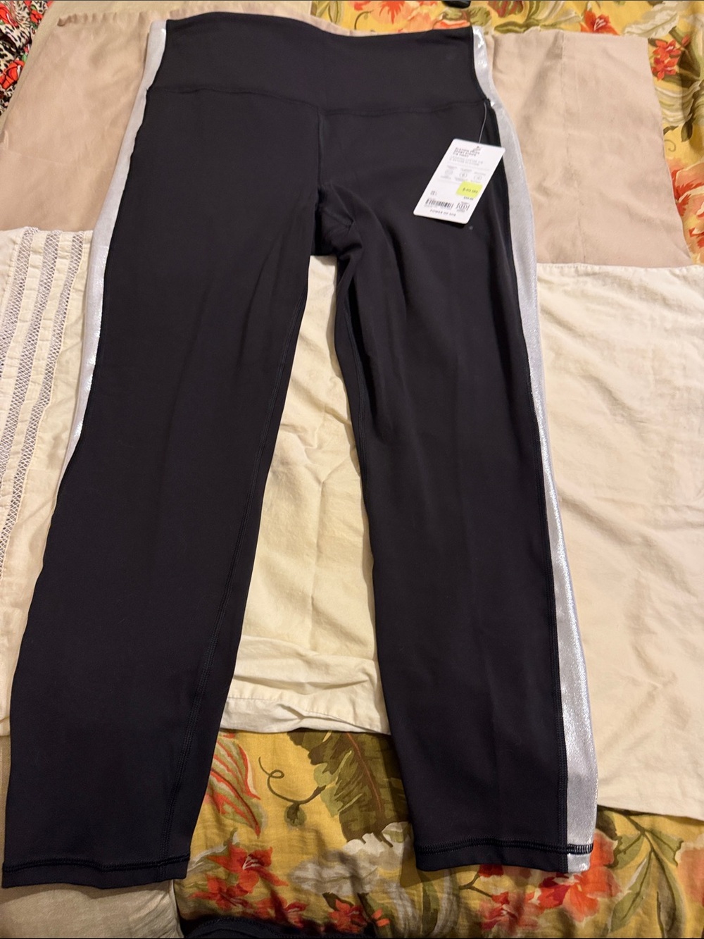 Athleta Black Leggings with Silver Side Stripe